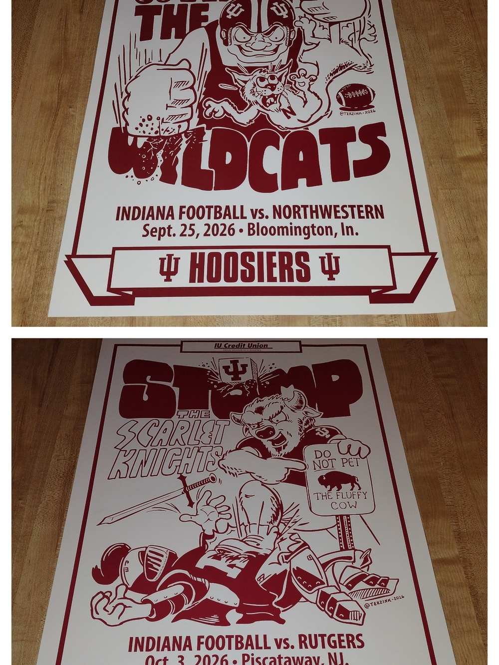 Indiana Hoosiers IU Football 2026 Posters Game 4 Northwestern & Game 5 Rutgers